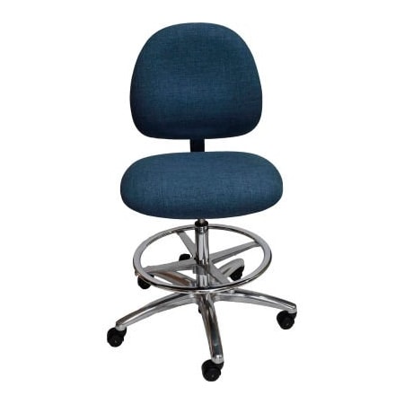 Industrial Seating ESD Stool with Footrest - High Back - Fabric - Blue - Aluminum Base AE20W-FC Blue-413
